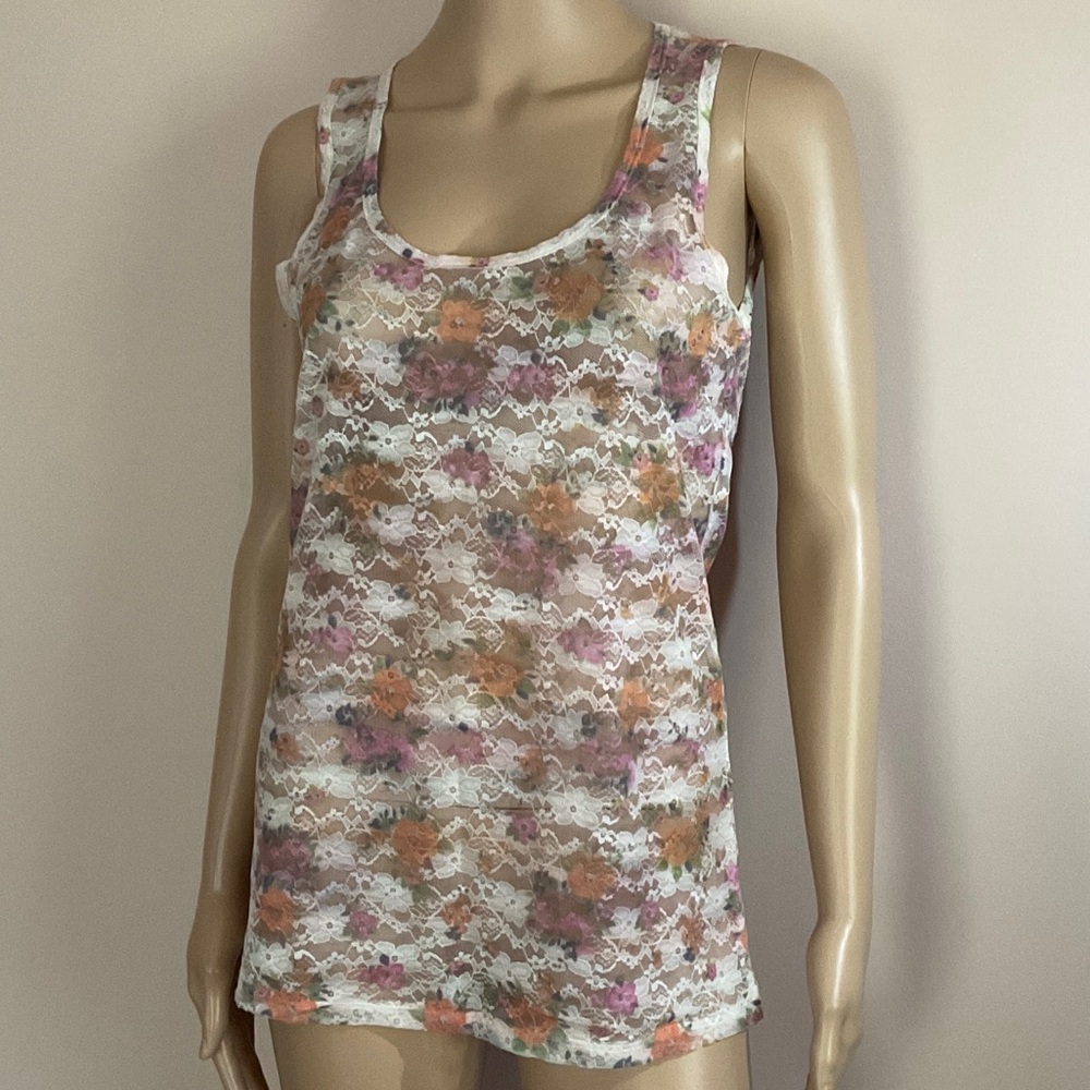 Vintage Body Central Sheer Lace Camisole Tank Floral